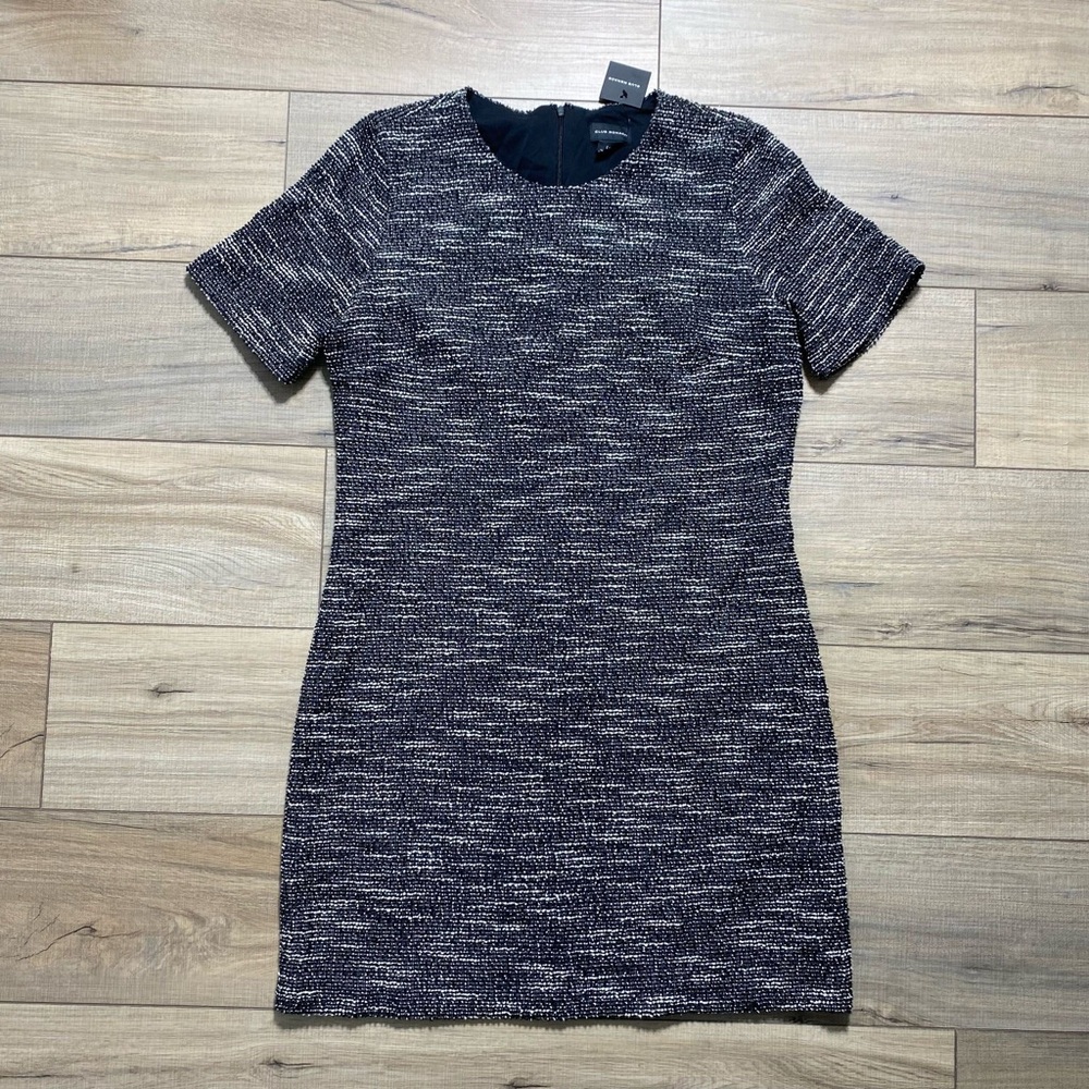 Club‎ Monaco Womens Textured Short Sleeve Lined Dress Size Large Black Mix